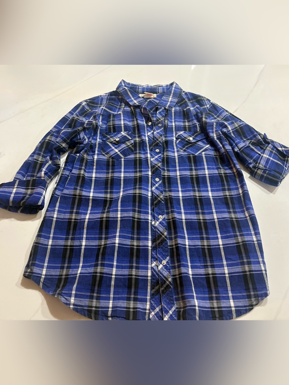 OP Blue and Black Plaid Button-Down Shirt